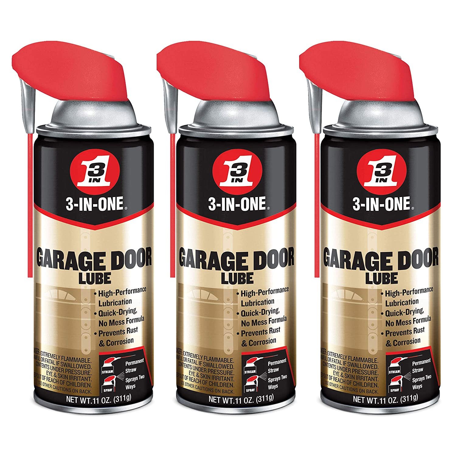 3-In-One Professional Garage Door Lubricant Smart Straw Spray, 11 Ounce (3 Pack)